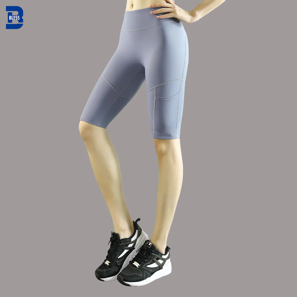 High Waist Yoga Tummy Control Workout Running Athletic Non See-Through Pocket Yoga Shorts