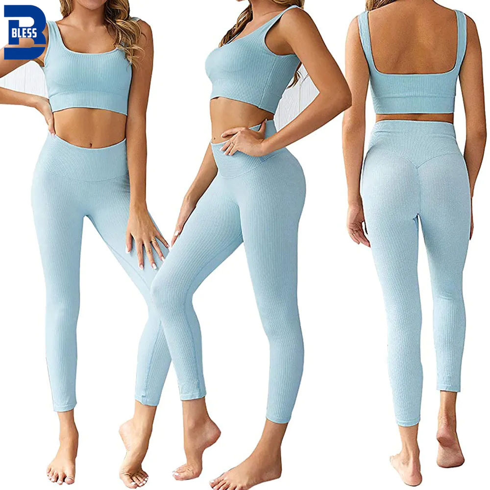 China Gym Fitness Sports Wear Two Piece Pants Set Women Bra Clothing Workout Ribbed Seamless Activewear Yoga Set