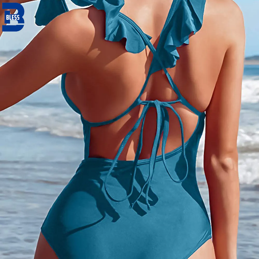 Sexy Summer New Women One Piece Bathing Suit Deep V Neck Fitness Bikini Swimwear
